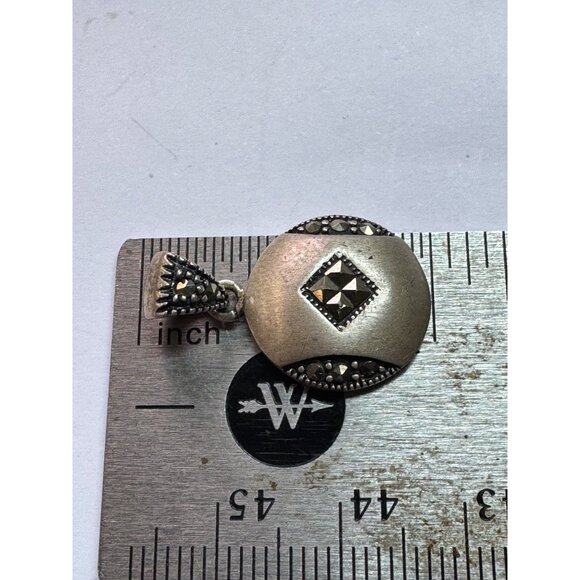 Vintage Estate Sterling Silver 925 Round Marcasite Pendant No Chain 2.9g - Picture 7 of 8